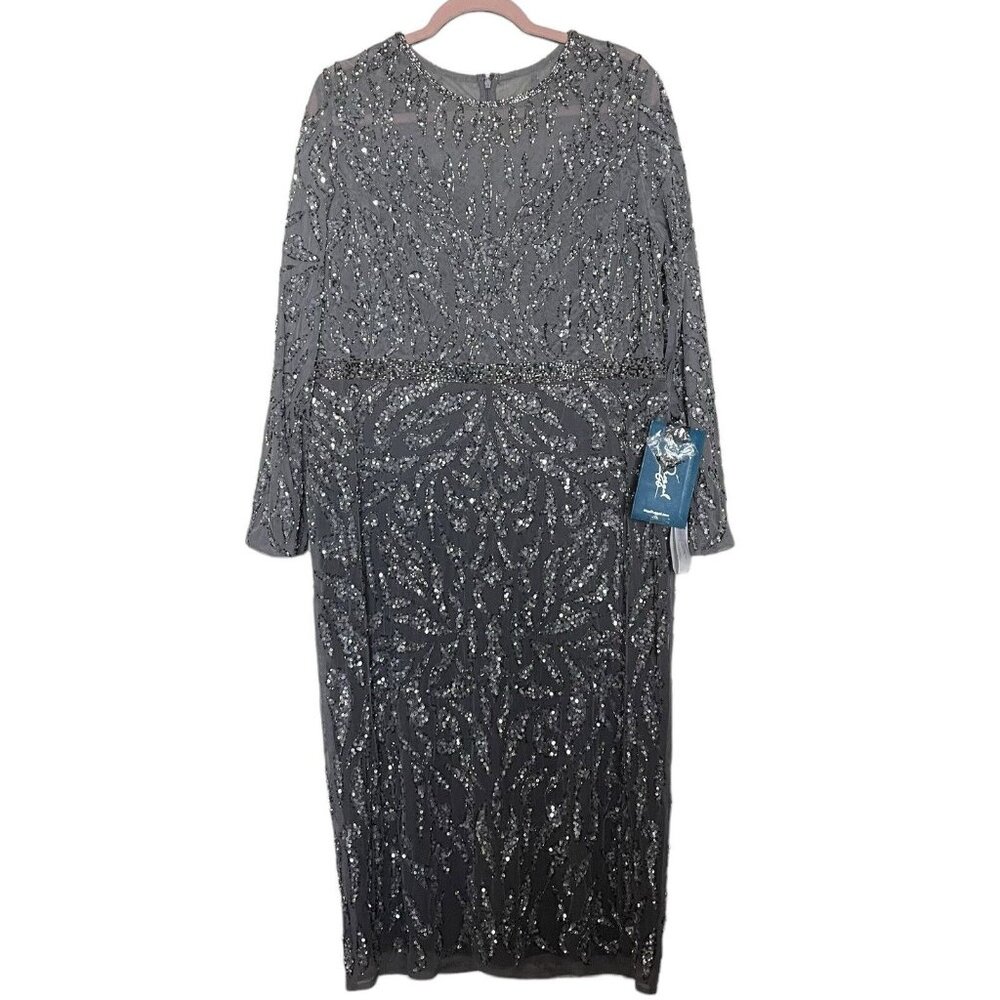 Mac Duggal Gown Dress Size 16 Beaded Sequined Illusion Sheath Dress 5521 $498 - Picture 5 of 16
